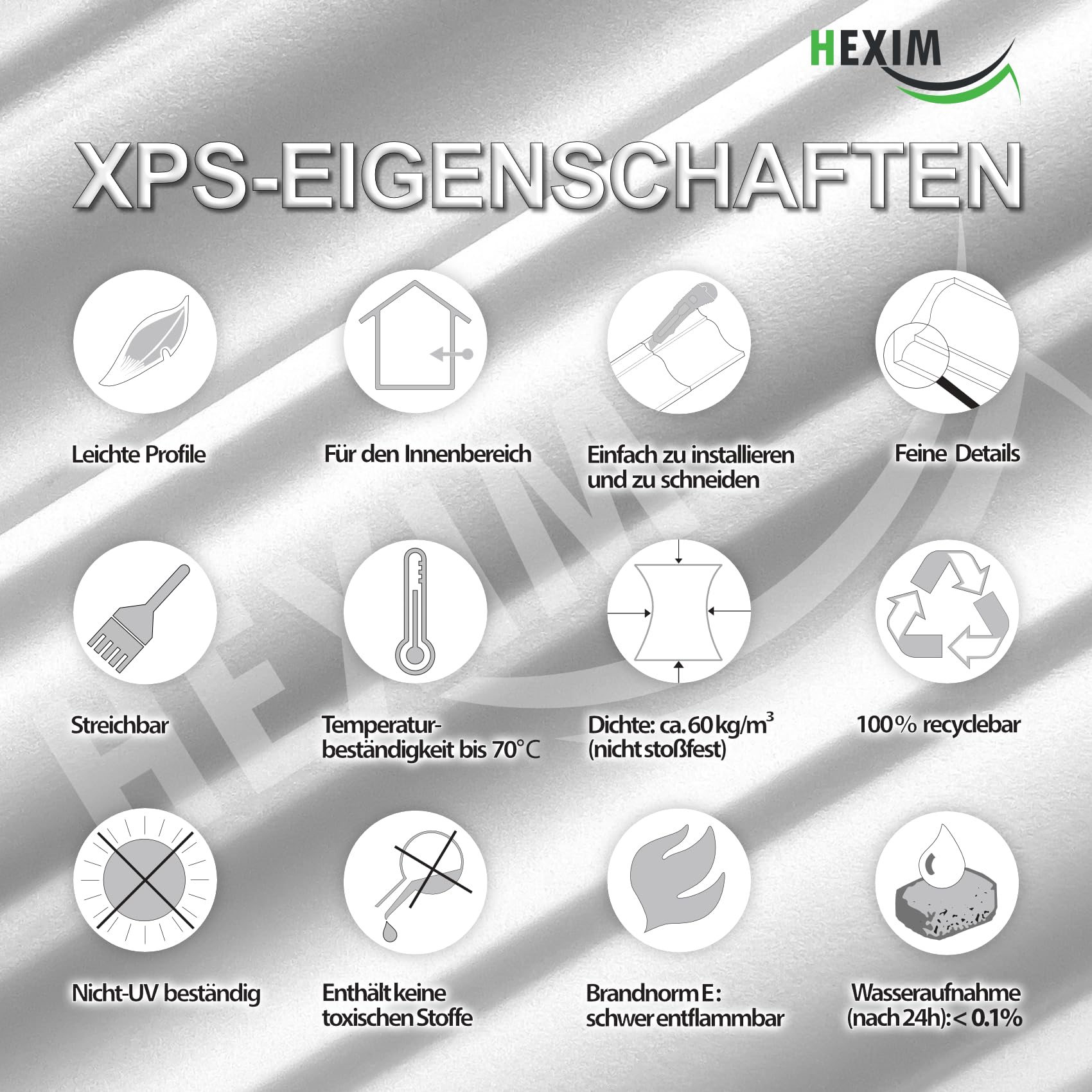 MARBET DESIGN Stuckleisten XPS Styropor weiß - LED indirekte Beleuchtung Stuck Wandleisten Profil E-Leisten - (20 Meter / 10 Leisten E-44)