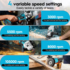 Akku Winkelschleifer 125mm, Flex Akku Winkelschleifer Set mit 2x 4.0Ah Akku, 1200W Bürstenloser Motor 4-stufige Regelung 10.500RPM, 10 Stk Schneidscheiben für Trennen, Schleifen & Bürsten