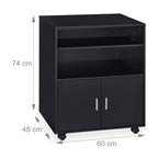 Relaxdays Rollcontainer Büro, mit 2 Fächern & Tastaturauszug, Druckertisch mit Rollen, HxBxT: 74 x 60 x 48 cm, schwarz