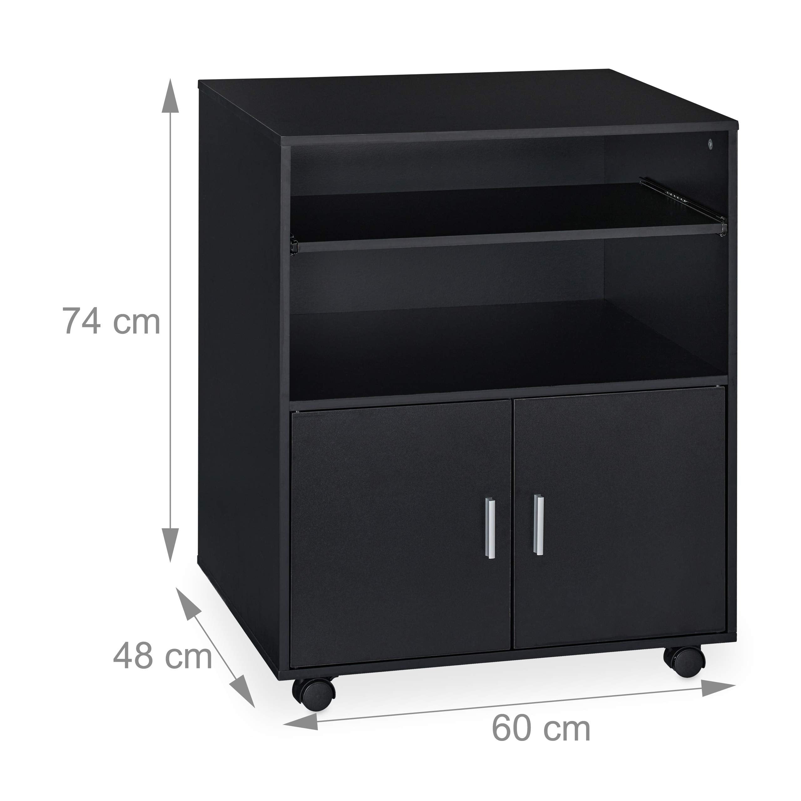 Relaxdays Rollcontainer Büro, mit 2 Fächern & Tastaturauszug, Druckertisch mit Rollen, HxBxT: 74 x 60 x 48 cm, schwarz