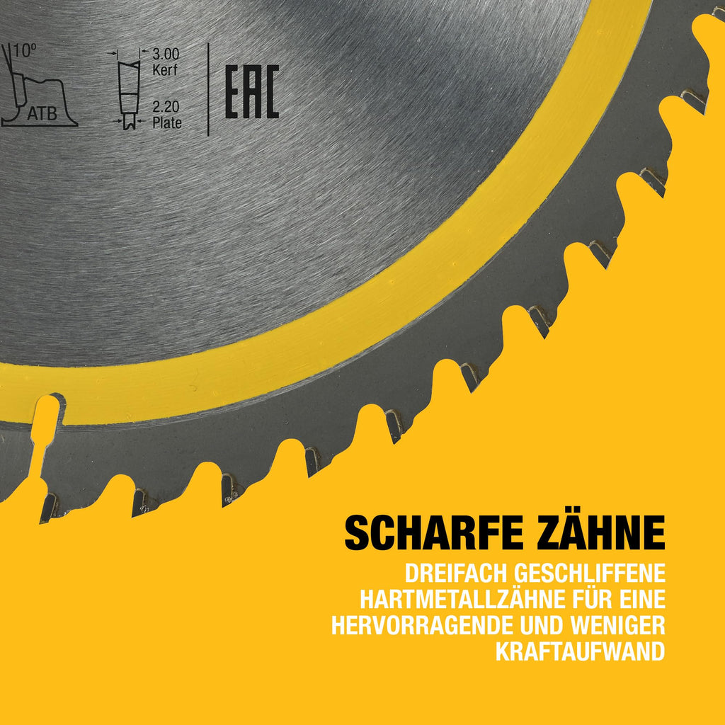 DEWALT 250 x 30 mm Kreissägeblatt (für den Einsatz auf Stationärsägen, nagelfest, 48 Zähne, Wechselzahngeometrie, 10° Zahnwinkel, 3 mm Schnittbreite), DT1957-QZ