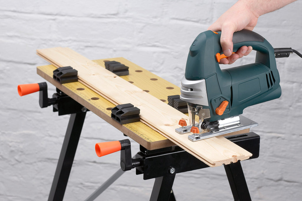 Meister Werk-und Spanntisch-150 kg Tragkraft-Große Arbeitsfläche-Aufgedruckte Skala & Winkelangaben-Klappbar-Vielseitig verstellbar/Werkbank mit Spannbacken/Arbeitstisch/9079100, Gemalt