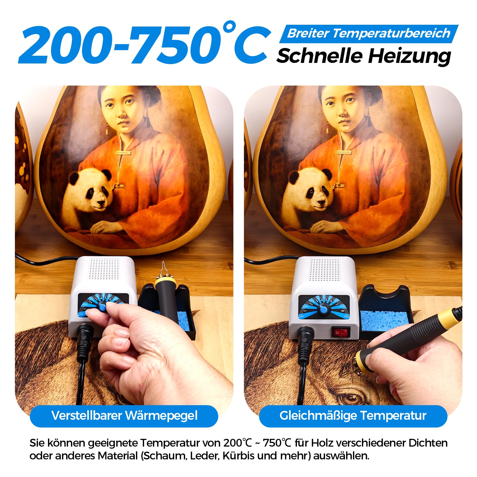FIRElood LH20 Holzverbrennungsset, Pyrographie-Holzverbrennungswerkzeug-Set mit Brandmalerei-Maschine, 30 Drahtspitzen, abnehmbarer Holzverbrennungsstift, einstellbare Temperatur 250–700 ℃