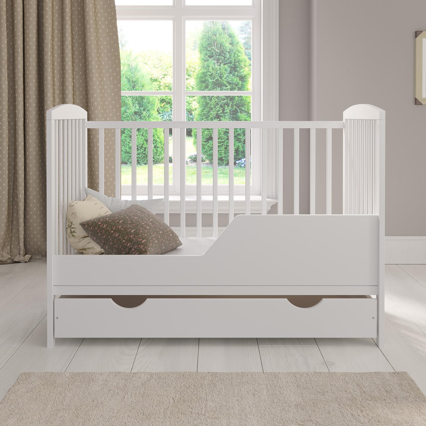 Love For Sleep Babybett Beistellbett 120x60cm mit Schaumstoffmatratze Weiß Jacob Kinderbett Baby Bett Holz - Kinderbett Babybett, Mitwachsend Gitterbett Baby Bed