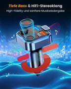 LENCENT 38W FM Transmitter Auto Bluetooth V5.3, Radio Deep Bass Musik Schnelles Autoladegerät Zigarettenanzünder, KFZ Bluetooth Adapter Freisprechanlage, Noise Cancelling Mikrofon, Lichtschalter