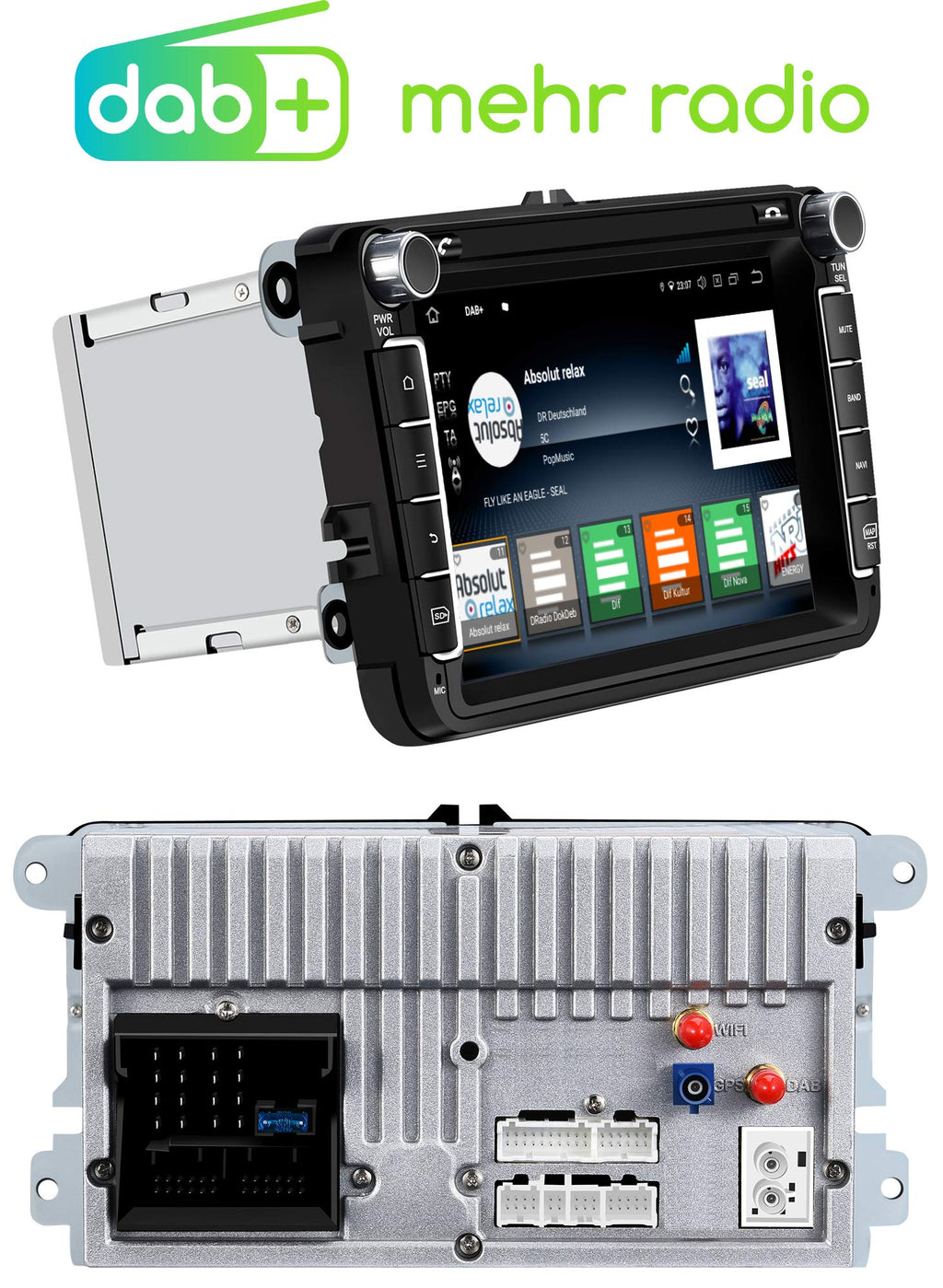 M.I.C. AV8V7-Ultra Android 13 Autoradio mit navi Qualcomm Snapdragon 665 8G+256G Ersatz für VW Golf t5 touran Passat RNS RCD Skoda SEAT: SIM DAB Plus BT 5.0 WiFi 2din 8" IPS Panzerglas Bildschirm USB