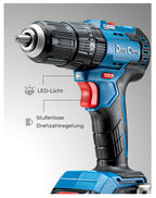 DongCheng Akku-Schlagbohrschrauber-Set 18V 50Nm, bürstenlose Schlagbohrmaschine (2x2,0 Ah), 20+1+1 Drehmomentstufen Akkubohrer, 2 Gang, 13mm Bohrfutter, inkl. Ladegerät, 19-tlg. Zubehör-Set