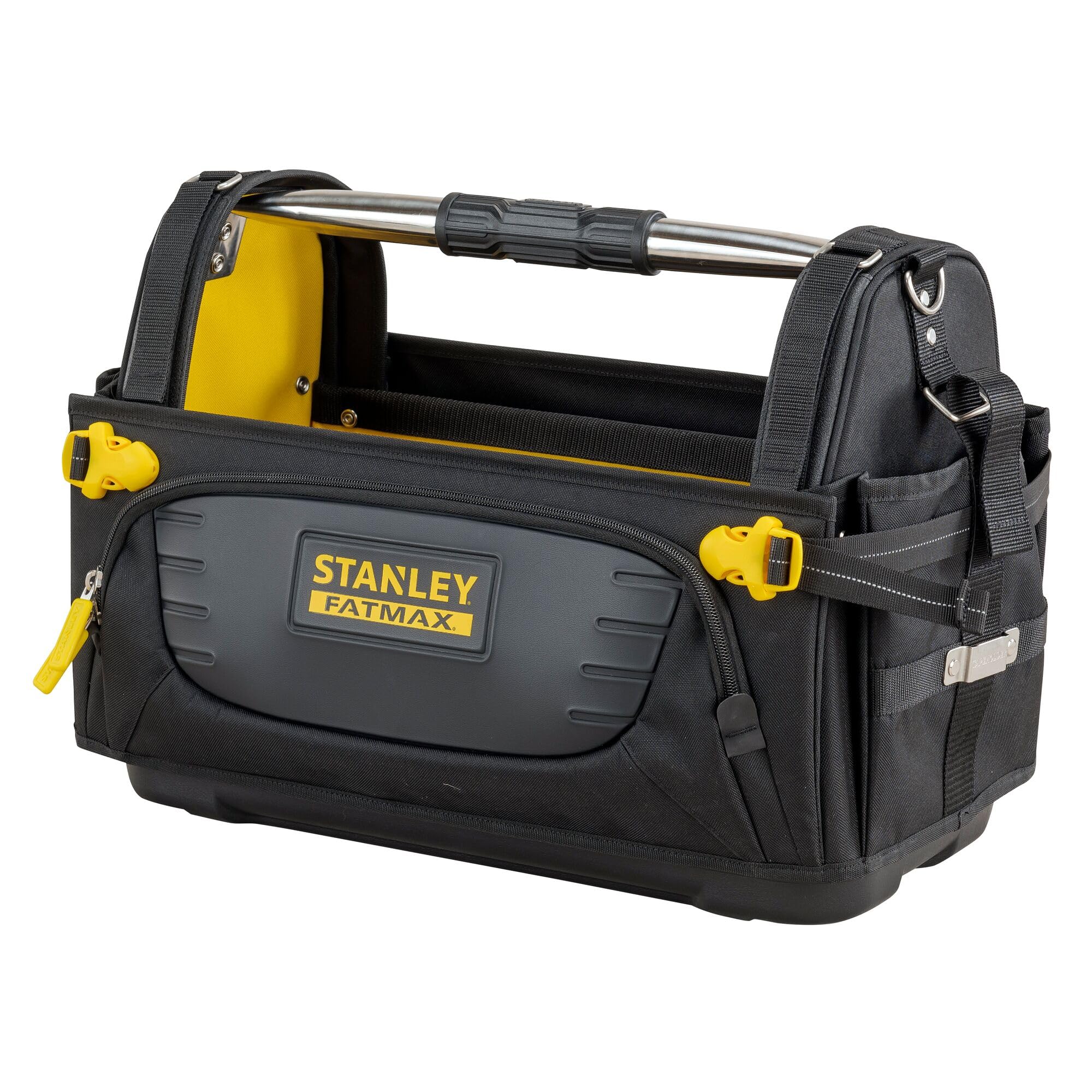 STANLEY FatMax Werkzeugtrage - Werkzeugtasche aus strapazierfähigen 600er Denier Nylon, schneller Zugriff auf das Werkzeug, mit rutschfestem Stahlgriff, verschließbare Seitenteile - FMST1-80146