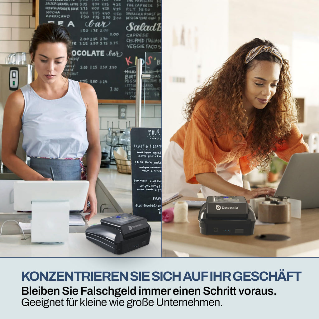 Detectalia D7T+, Falschgeldprüfer, getestet für EUR, GBP, USD, mit 5 Fälschungsprüfungen, mit Alarm, TFT-Display, EZB-Zertifiziert