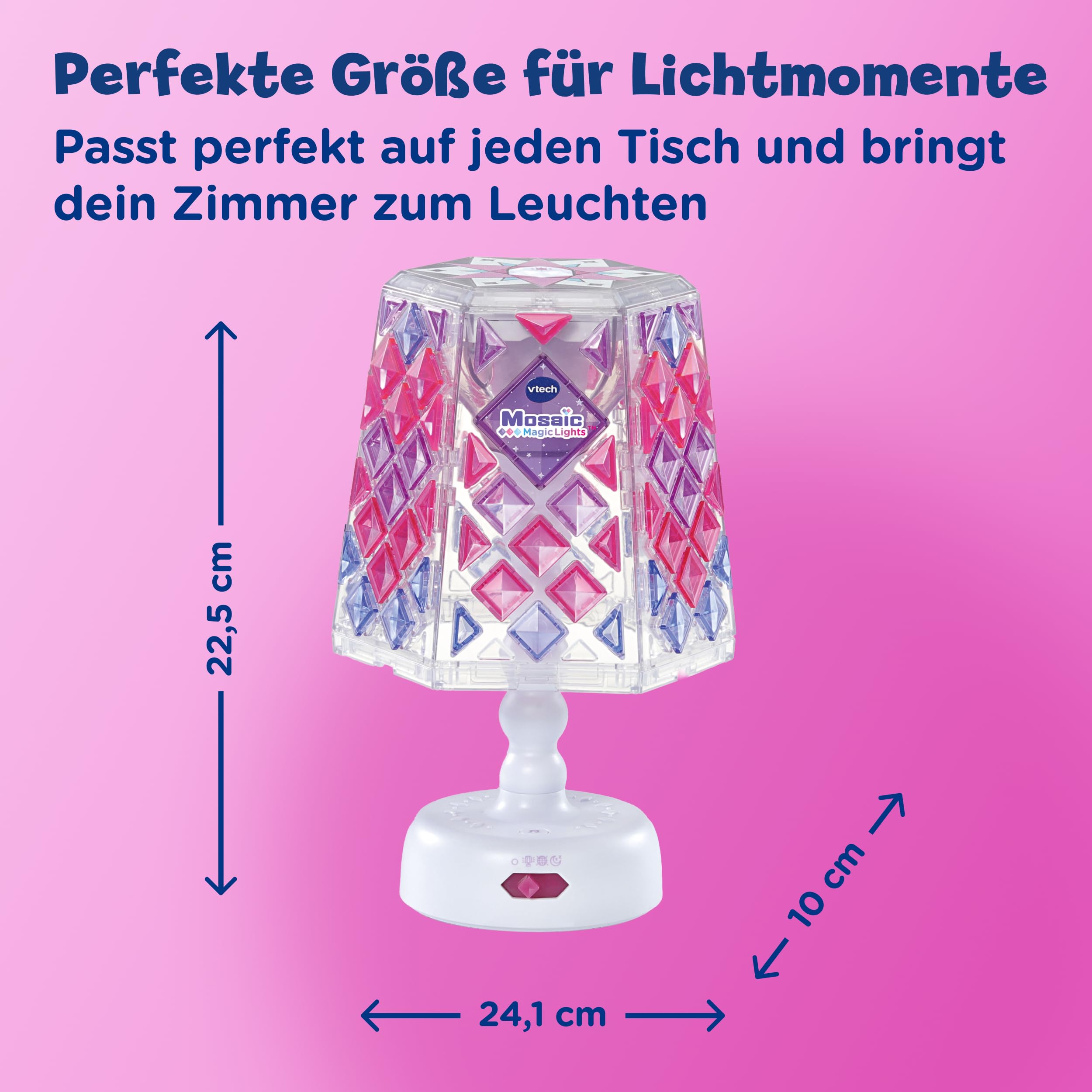 Vtech Mosaic Magic Lights Lampe – Personalisierbare Kinderlampe mit wiederverwendbaren Mosaiksteinen – Inkl. Nachtlicht-Funktion, Lichtmustermodus und Musik – Für Kinder von 5-9 Jahren
