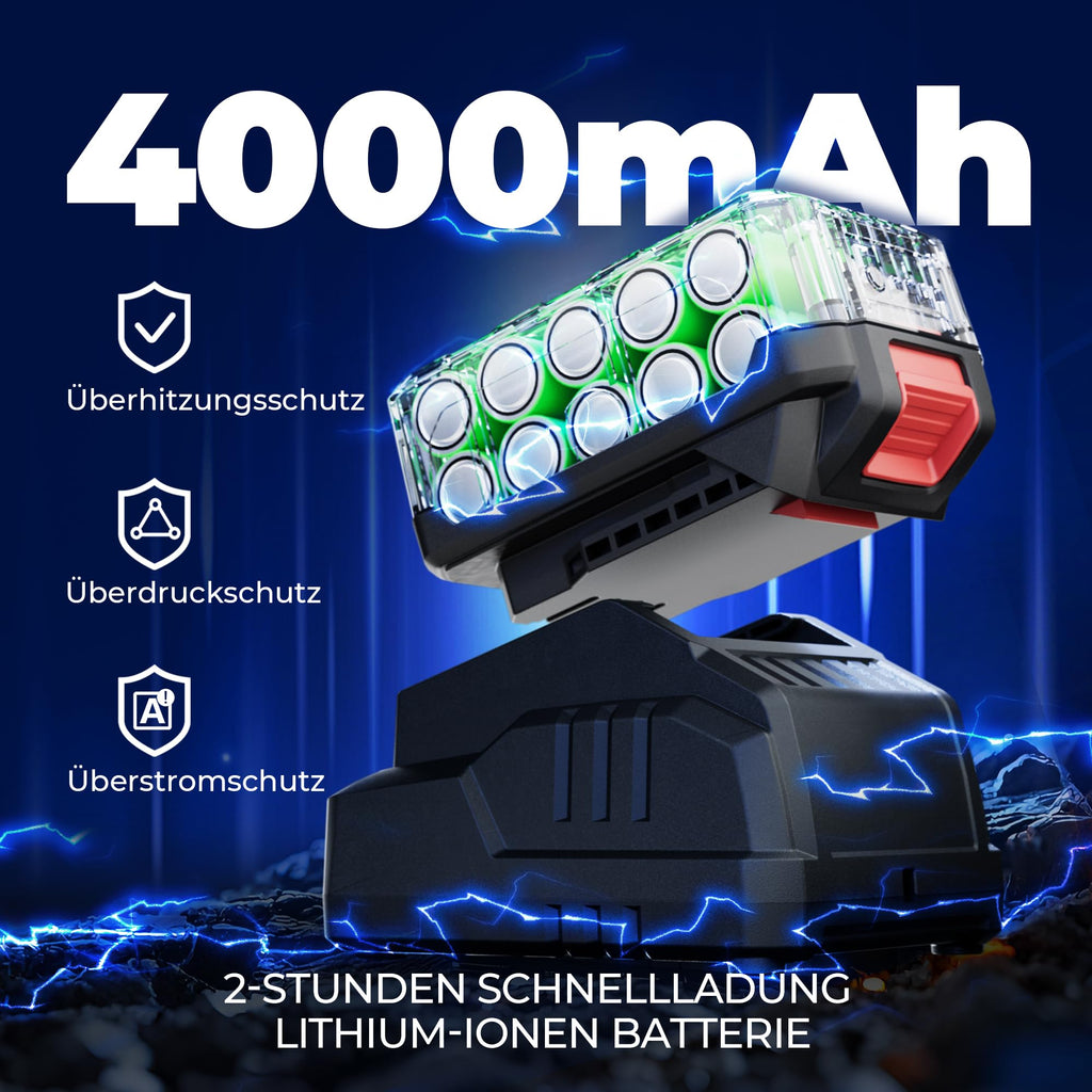 Dong Cheng 18V bürstenloser Schlagschrauber, 598Nm Akku-Schlagschrauber 1/2 Zoll, 4-Gang-Modus & Smart-Modus mit 5 Schlagstecknüssen, Verlängerung, 4,0Ah Akku, Aufbewahrungsbox