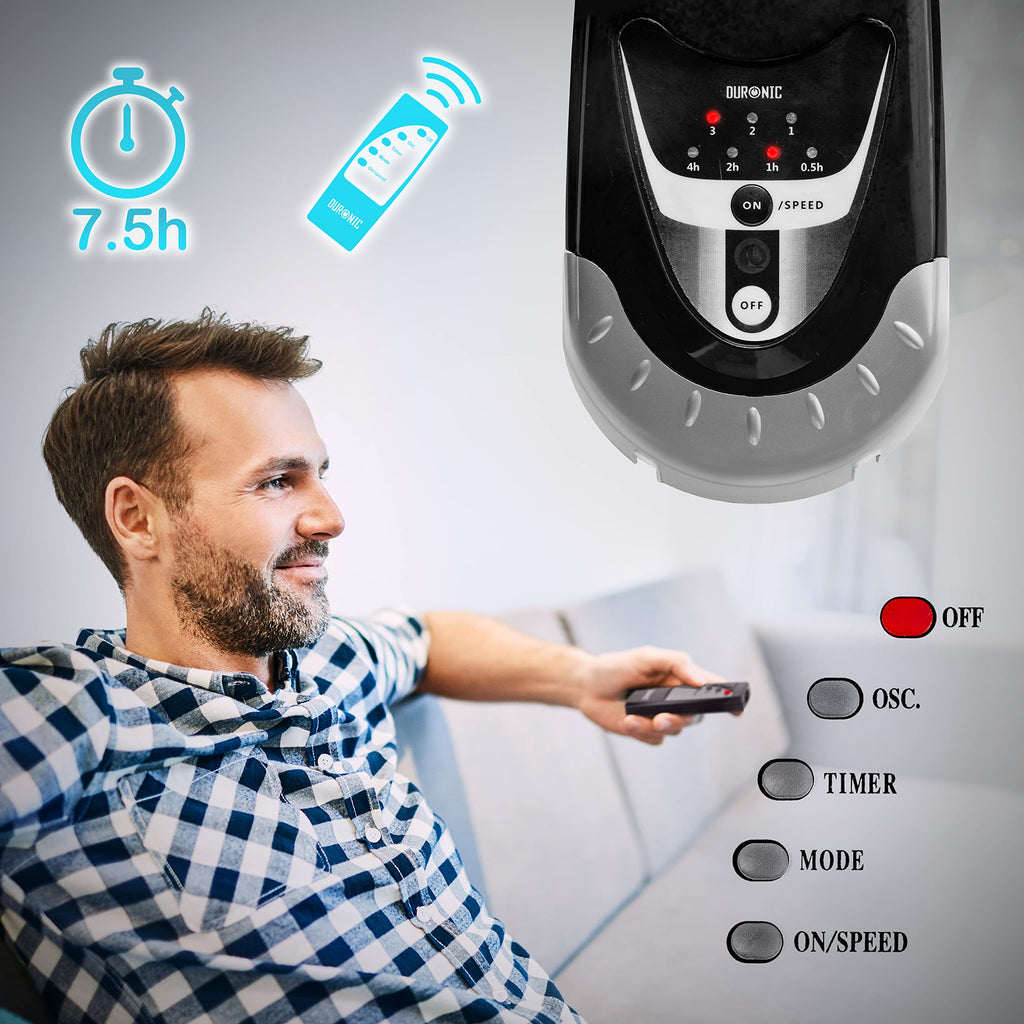 Duronic FN55 BK Wandventilator 60W | Durchmesser 40 cm | Ventilator mit Timer und Fernbedienung | 3 Geschwindigkeiten | Kompakter und leiser Raumventilator für die Wand | Oszillierender Wandlüfter