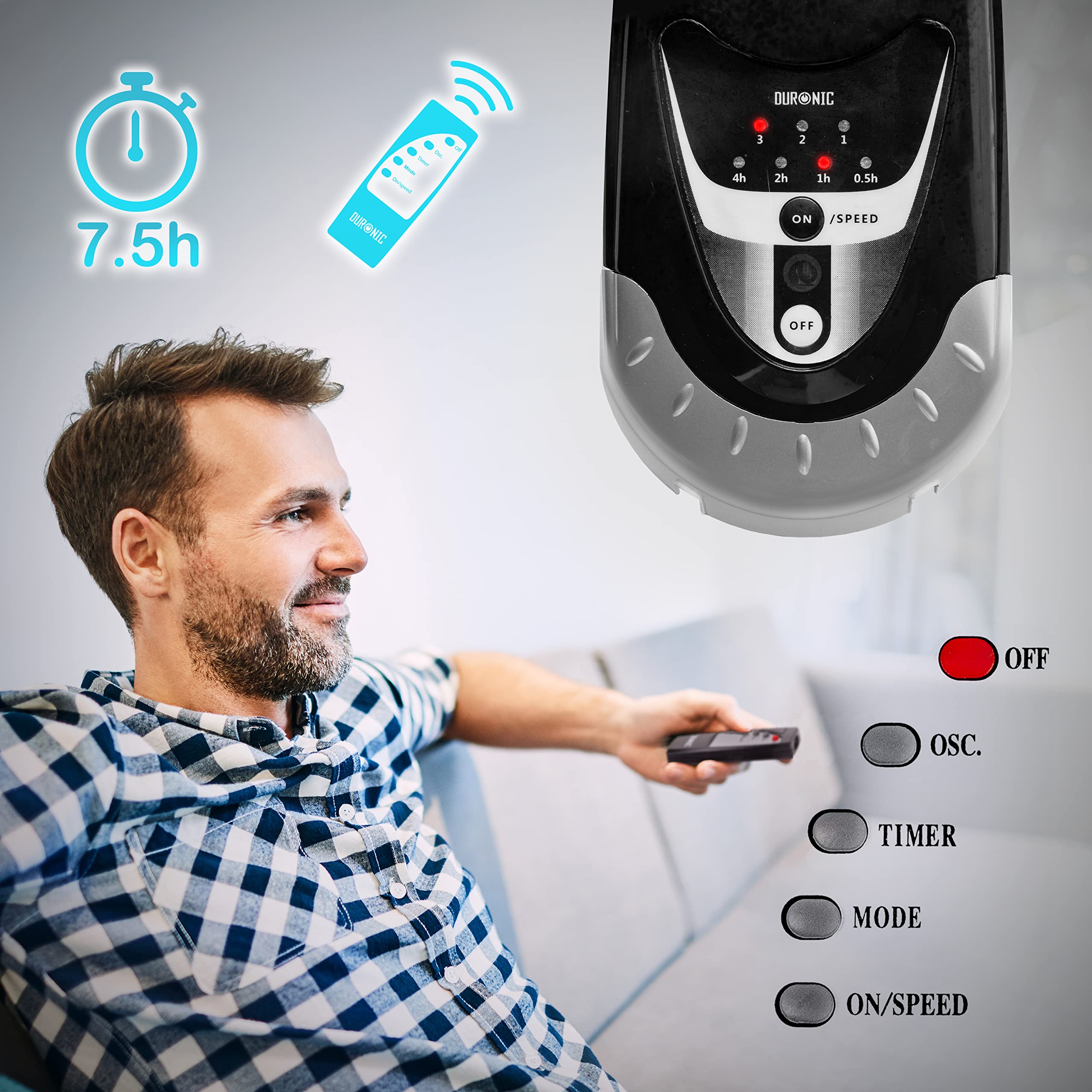 Duronic FN55 BK Wandventilator 60W | Durchmesser 40 cm | Ventilator mit Timer und Fernbedienung | 3 Geschwindigkeiten | Kompakter und leiser Raumventilator für die Wand | Oszillierender Wandlüfter