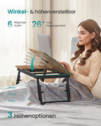 SONGMICS Laptoptisch für Bett, Laptopständer, Winkel- und höhenverstellbar, klappbare Beine, für Laptops bis 15,6 Zoll, Arbeiten, Lesen, Frühstücken, Bambusbeine, Schublade, vintagebraun LLD105B01