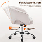 Yaheetech Schminkstuhl mit Samtbezug, Schreibtischstuhl mit Armlehnen, Drehstuhl mit Rollen, Höhenverstellbar Homeoffice Stuhl, Bürosessel mit Schaukelfunktion, drehbar Polsterstuhl Cremeweiß