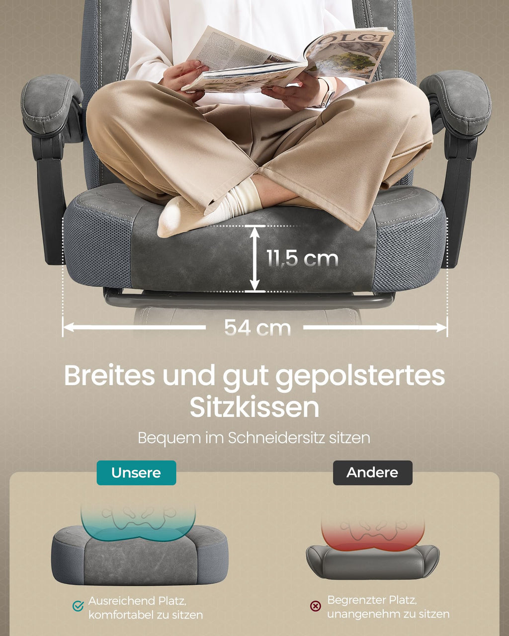 SONGMICS Gaming-Stuhl, Bürostuhl, Computerstuhl, ergonomisches Design, mit Fußstütze, verstellbares Kopfkissen, Lendenkissen, Tragkraft 150 kg, schiefergrau OBG077G01