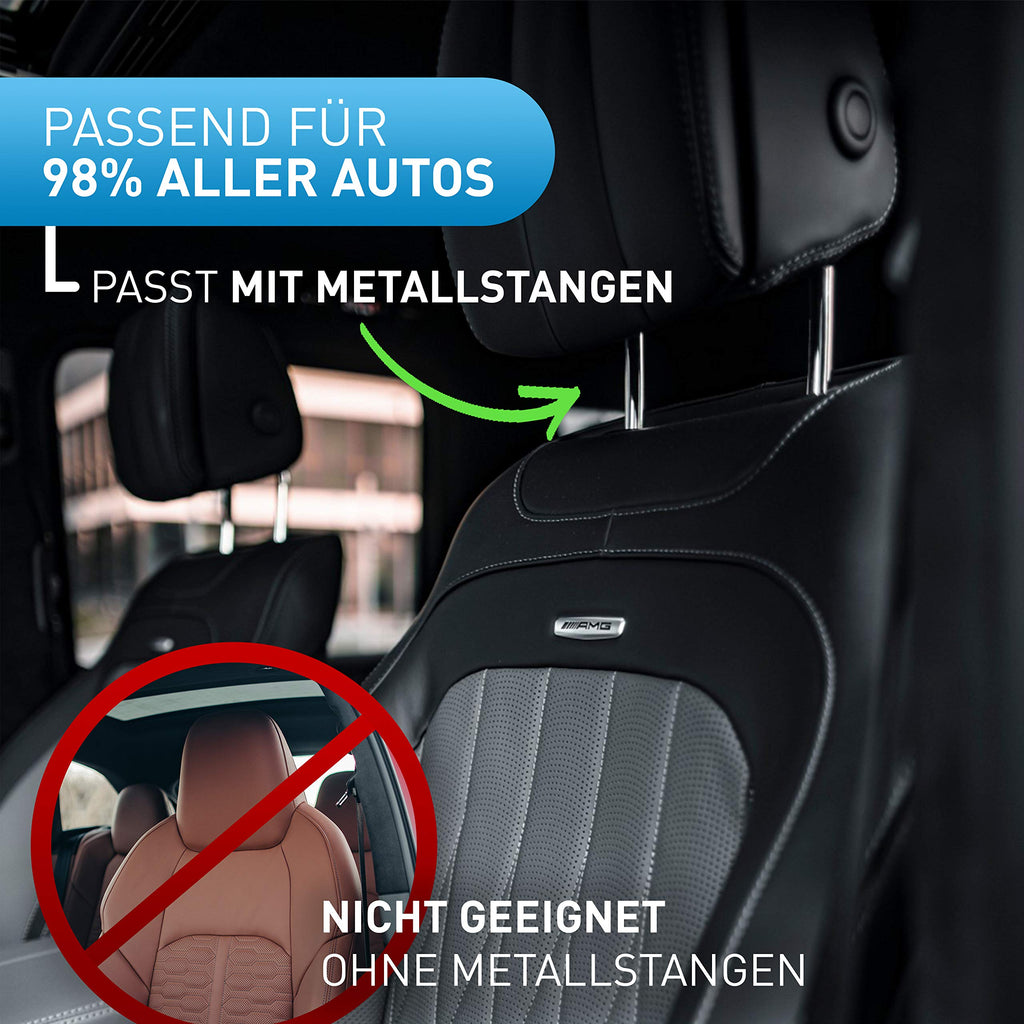 FLIPLINE Kopfstütze Auto Kinder Weiße Nähte Bequemes Reisefeeling für Kinder & Erwachsene - Installation in 2 Minuten ohne Schraubenzieher - Nackenstütze Nackenkissen Autokissen Auto Nackenkissen