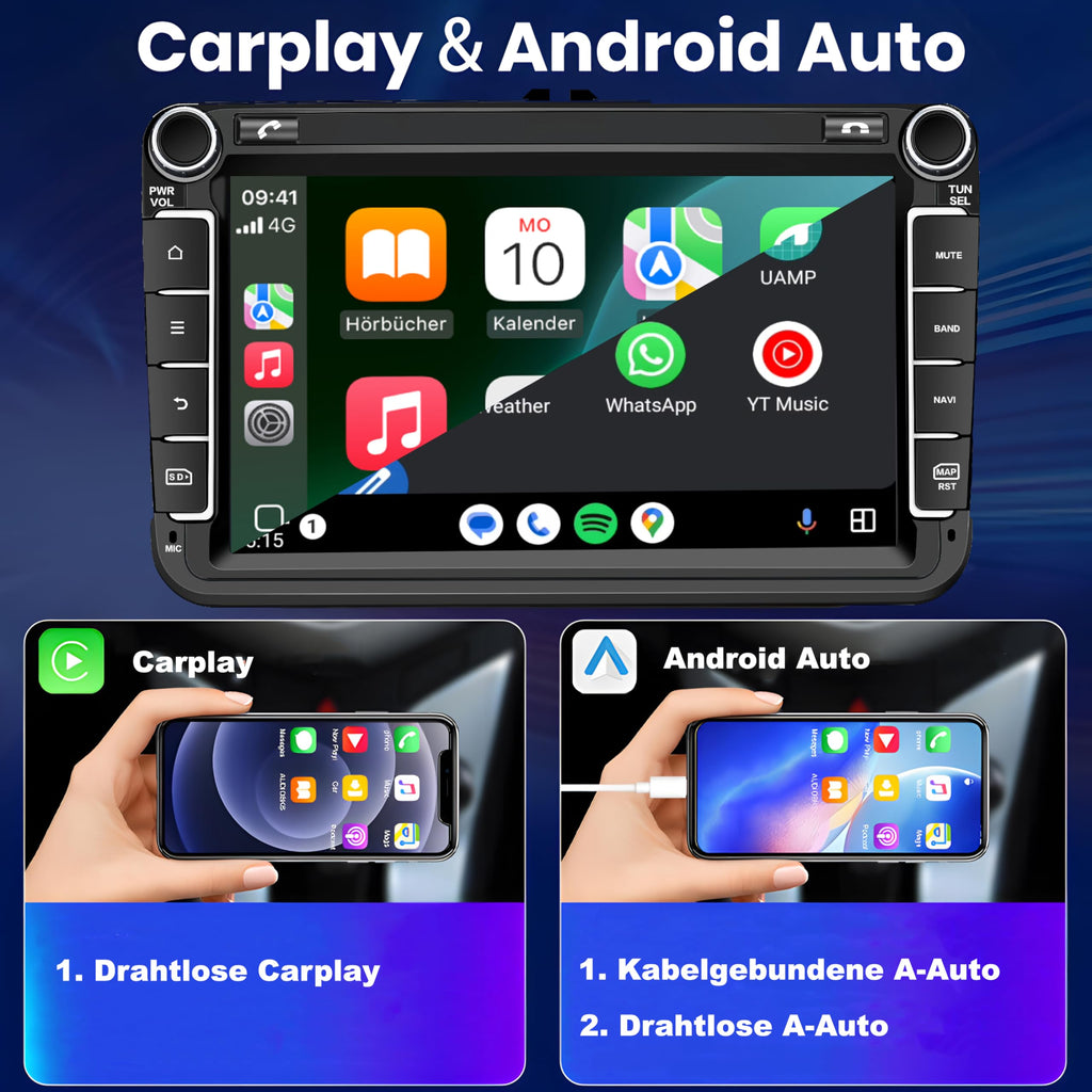 M.I.C. AV8V7 Android 13 Autoradio mit Navigation: Snapdragon 665, 4G+64GB, 8 Zoll IPS Display, SIM, Wireless Apple CarPlay & Android Auto, DAB+, CANBUS, GPS – für VW/ŠKODA/SEAT (RNS/RCD Ersatz)