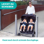 Chicco OHlalà Twin Geschwisterwagen von Geburt bis 15 kg, Kinderwagen für Zwillinge und Geschwister, Verstellbarer Faltbarer Zwillingsbuggy, Regenschutz und Ausziehbares Verdeck