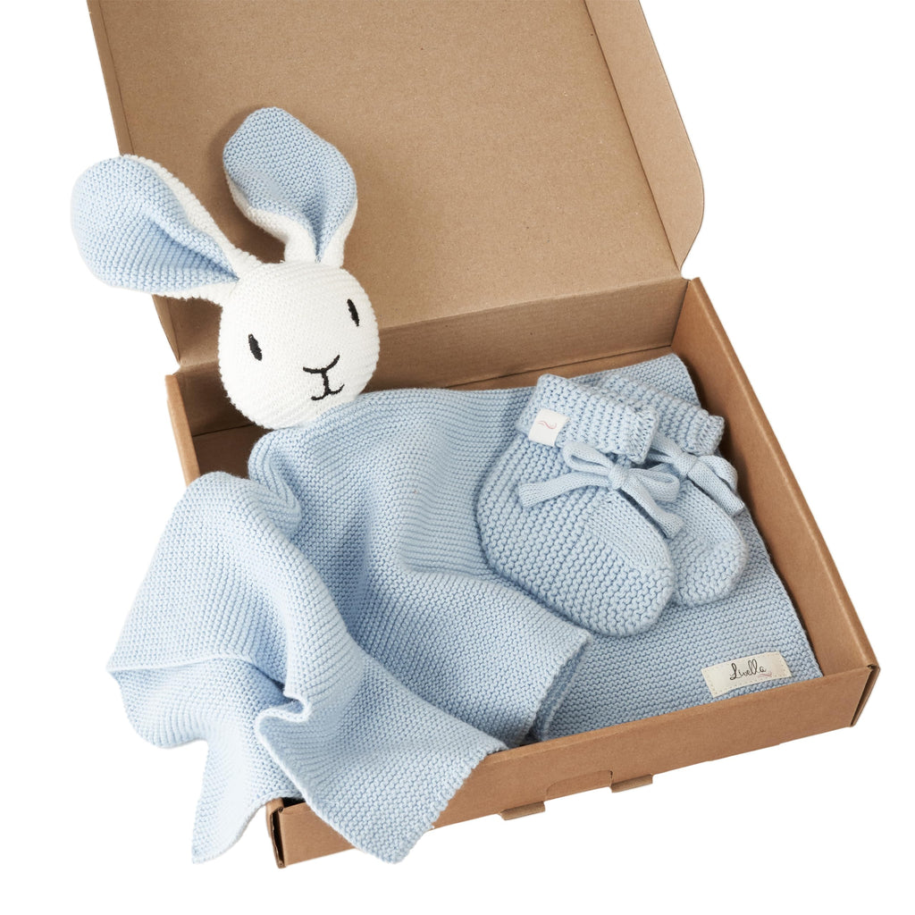 Livella Kuscheltuch „Hase“ mit Söckchen - Reine Bio-Baumwolle – Premium Schmusetuch, Kuscheldecke, Schmusedecke, Strickdecke - Samtweich & atmungsaktiv - Oeko-TEX® Standard 100 und GOTS Zertifiziert