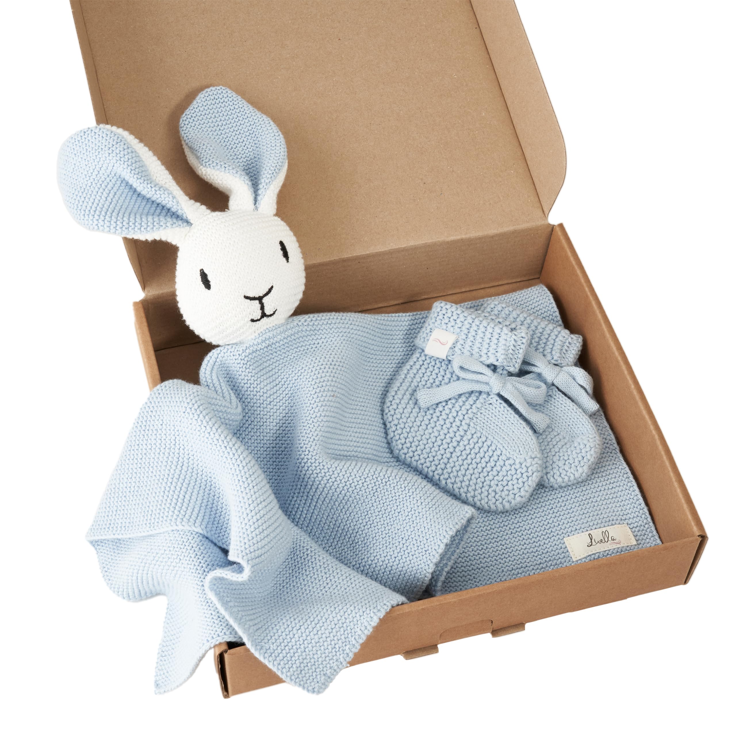 Livella Kuscheltuch „Hase“ mit Söckchen - Reine Bio-Baumwolle – Premium Schmusetuch, Kuscheldecke, Schmusedecke, Strickdecke - Samtweich & atmungsaktiv - Oeko-TEX® Standard 100 und GOTS Zertifiziert