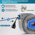 Himimi Automatik Kabeltrommel 15m + 1m 1500W ~ 3000W Kabelaufroller Automatisch Stromtrommel Schlauchaufroller, Verlängerungskabel außen Wandmontage, Überlastschutz, Wand Deckenmontage, 180° drehbar