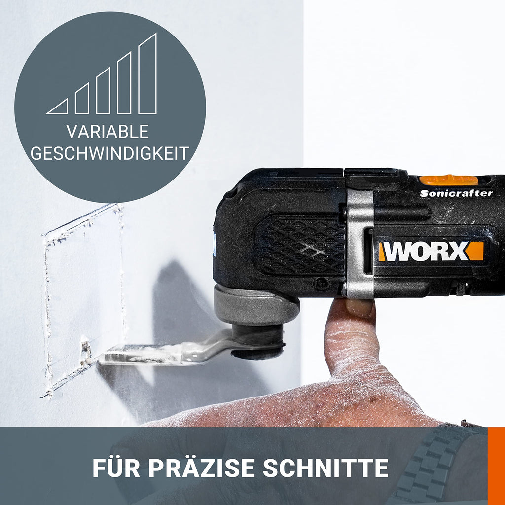 WORX WX696.9 Akku-Multifunktionswerkzeug – Elektrisches 20V Werkzeug zum Schneiden, Sägen, Schleifen & mehr – Ohne Akku & Ladegerät