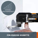 WORX WX696 20V Akku-Multifunktionswerkzeug – Elektrisches Werkzeug zum Schneiden, Sägen, Schleifen & mehr – Variable Drehzahlregelung – Ergonomisches Design – inkl. 20V 2Ah Akku, Ladegerät & Koffer