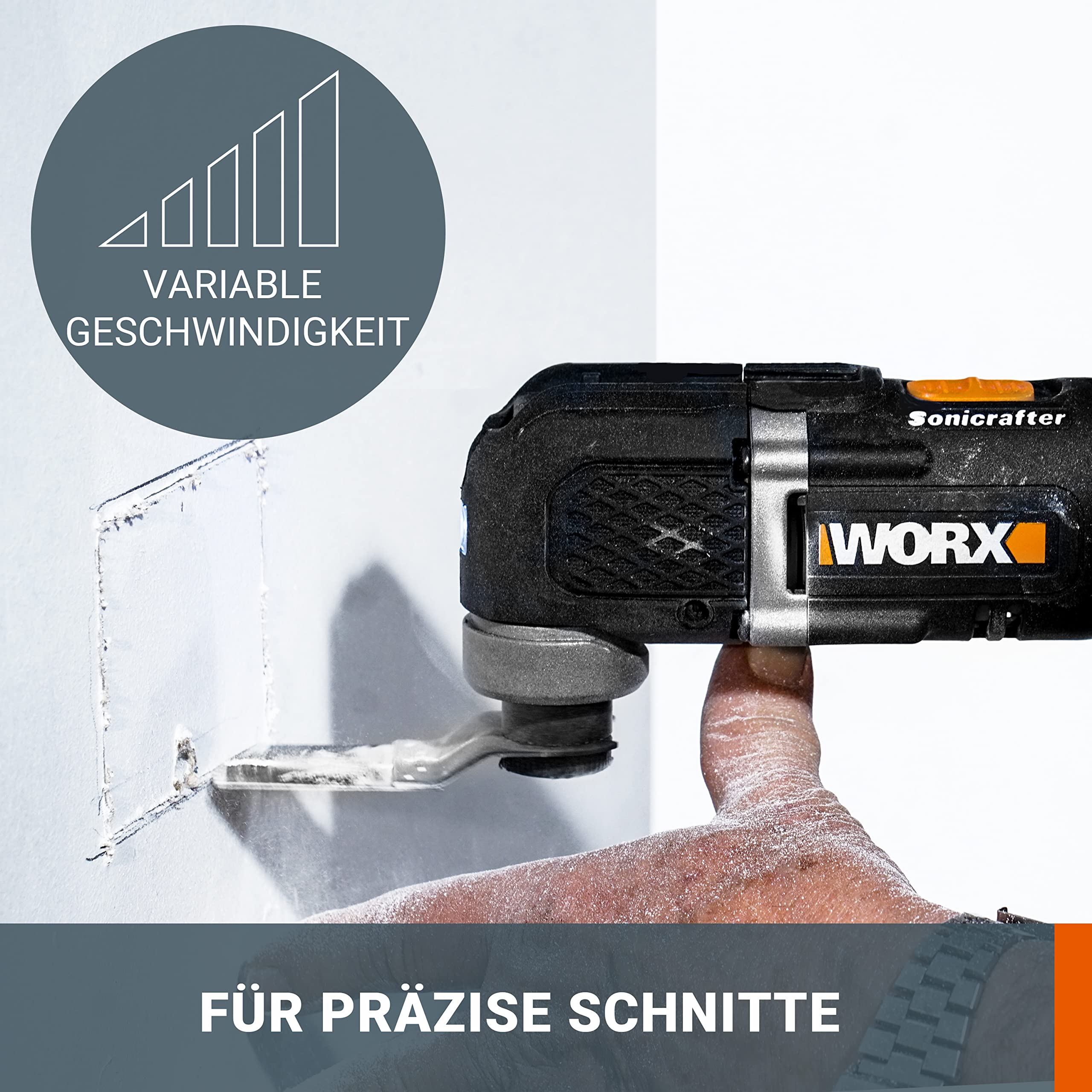 WORX WX696 20V Akku-Multifunktionswerkzeug – Elektrisches Werkzeug zum Schneiden, Sägen, Schleifen & mehr – Variable Drehzahlregelung – Ergonomisches Design – inkl. 20V 2Ah Akku, Ladegerät & Koffer