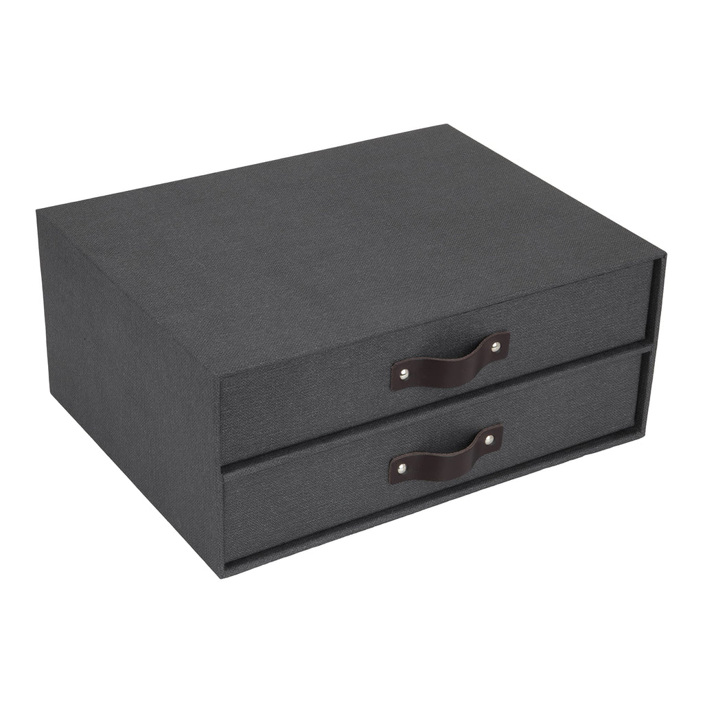 BIGSO BIRGER Schubladenbox – Aufbewahrungsbox mit 2 Schubladen – Schreibtisch Ablage für Dokumente & Bürobedarf – Ablagesystem aus recycelter Faserplatte und Papier – schwarz