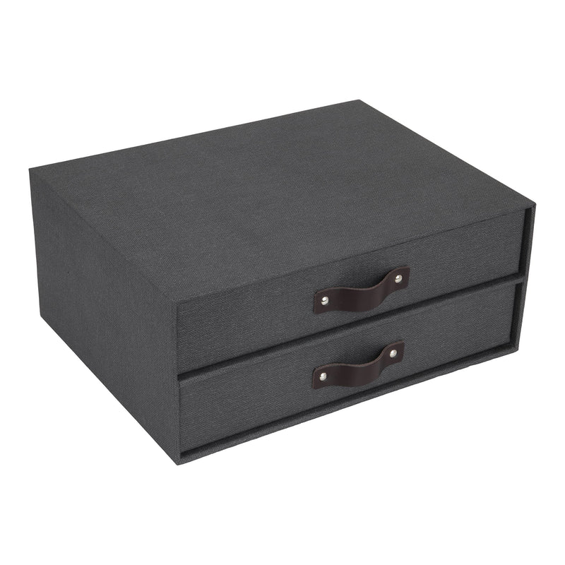 BIGSO BIRGER Schubladenbox – Aufbewahrungsbox mit 2 Schubladen – Schreibtisch Ablage für Dokumente & Bürobedarf – Ablagesystem aus recycelter Faserplatte und Papier – schwarz