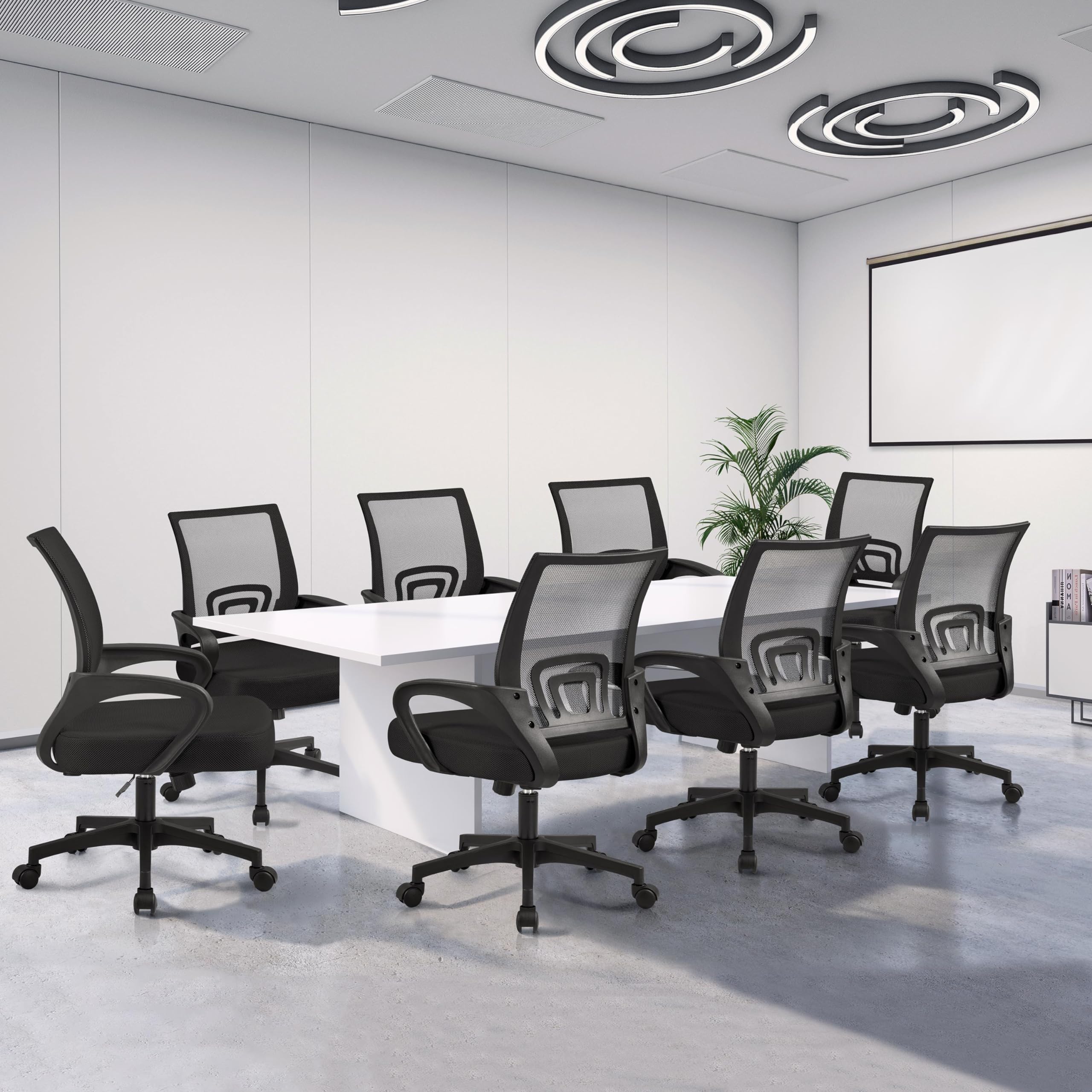 Yaheetech Bürostuhl Ergonomisch, Schreibtischstuhl mit Netzbespannung und Armlehnen, Drehstuhl aus Mesh, Chefsessel Wippfunktion, Höhenverstellbar Rückenschonend bis 136kg Belastbar, Schwarz