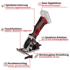 Einhell Akku-Mini-Handkreissäge TE-CS 18/89 Li - Solo Power X-Change (Lithium-Ionen, werkzeuglose Einstellung d. Schnitttiefe, hochwertiger Sägetisch, ohne Akku und Ladegerät)