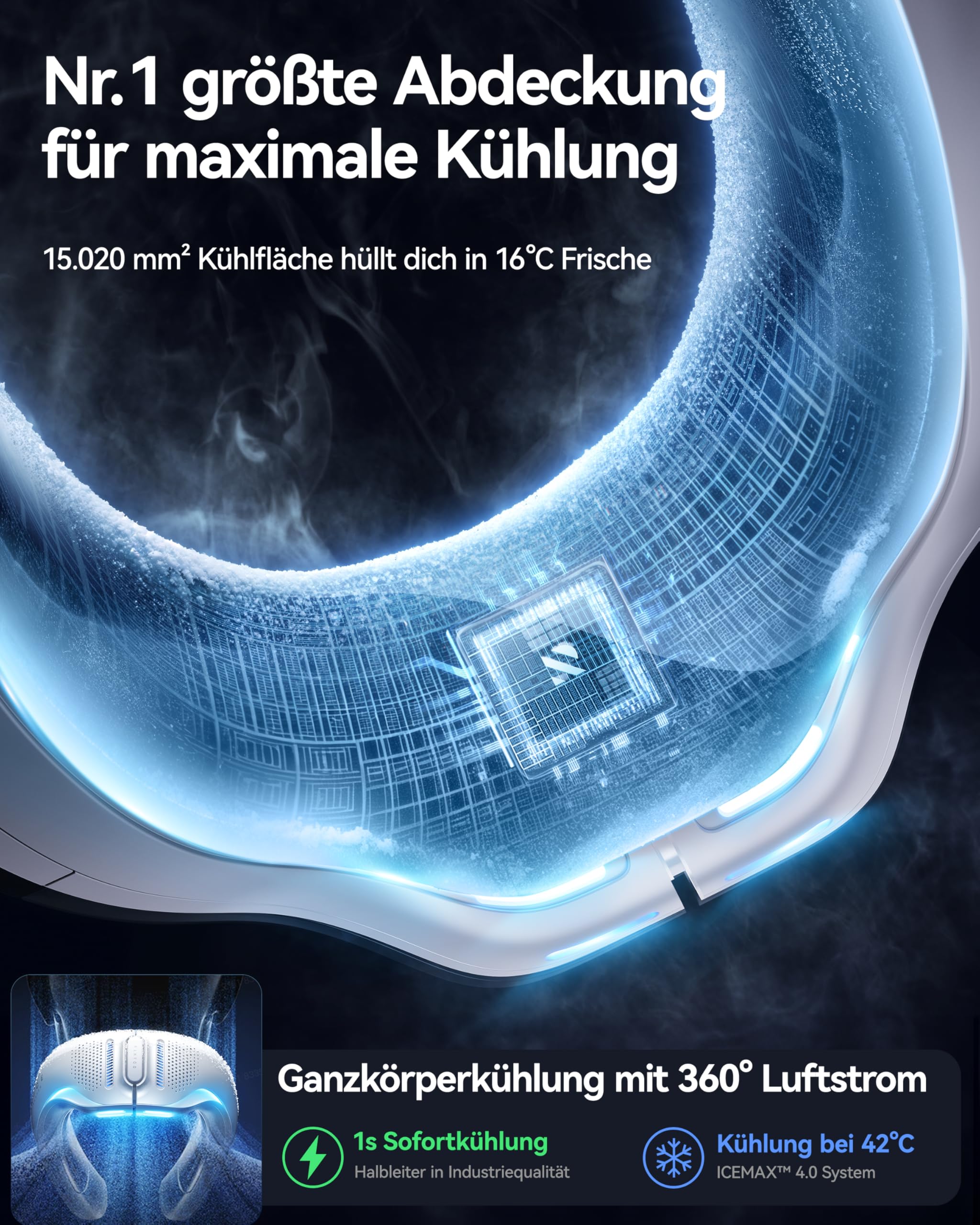 RANVOO AICE LITE Plus 2025 Max Kühlleistung [Nr.1 Kühlste & Langlebigste] Nackenventilator, Nackenklimaanlage, 6.000 mAh Wiederaufladbarer Nackenkühler, Bläst Kalte Luft, Geschenk für Mama, Weiß