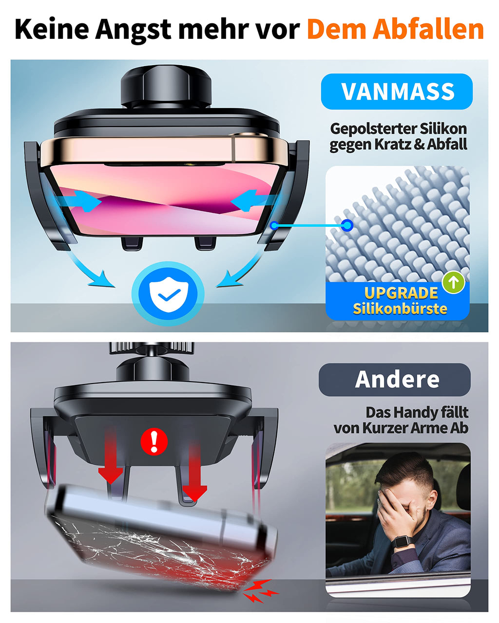 VANMASS 2025 【Neueste & Stärkste】 Handyhalterung Auto Militär-Klasse Handy Halterung Auto【Über 20KG Saugkraft】 Armaturenbrett Scheibe Autohalterung LKW für iPhone 16 Pro Max 15 14 Samsung S24 Android