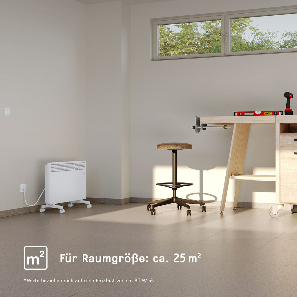 STIEBEL ELTRON Elektroheizung Standgerät für ca. 25 m², TÜV geprüft, Konvektor-Heizung mit einfacher Regelung, 2 kW, energiesparend, Rollen, 204450