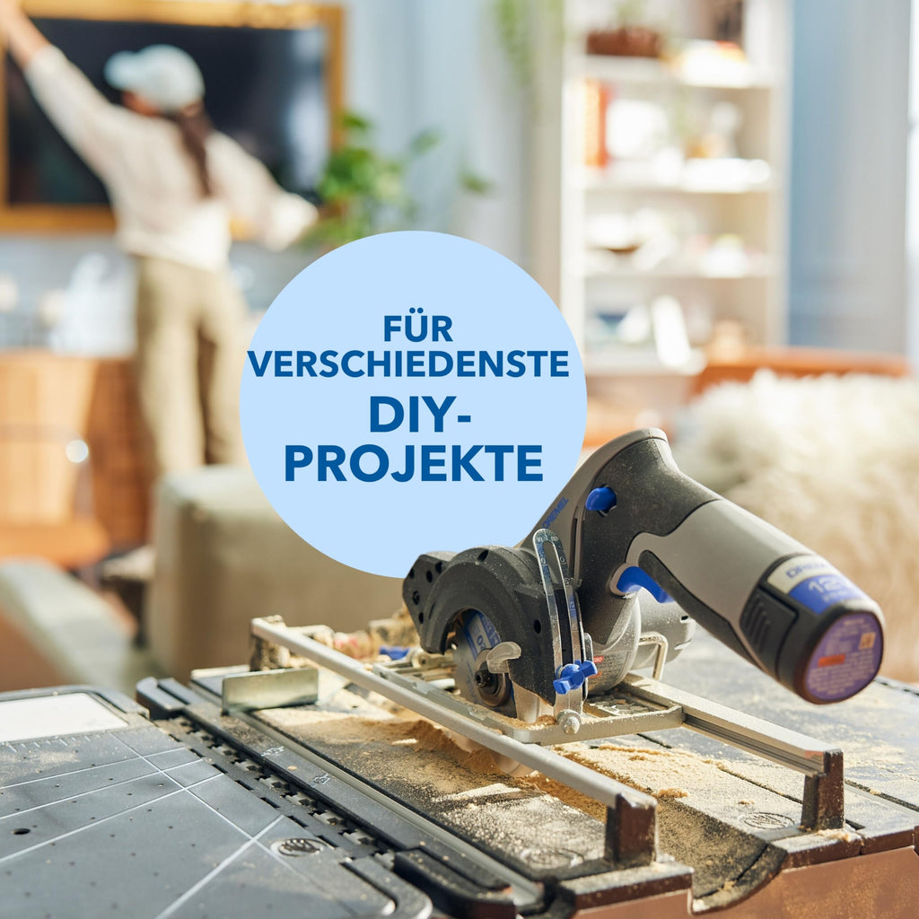 Dremel Blueprint Bürstenlose 12V Akku-Mobile Sägestation mit 1x Kompakt-säge, 1x Sägetischkoffer, 1x 2.0 Akku + Ladegerät, 1x Multi Material Kreissägeblatt, 2x Schraub-zwingen, Mehrere Schnitt-Arten