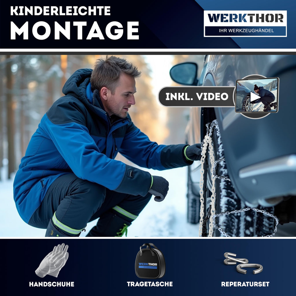 WERKTHOR Schneeketten Werkzeuglose Montage Sicherem Grip EUZulassung Für Winterfahrer