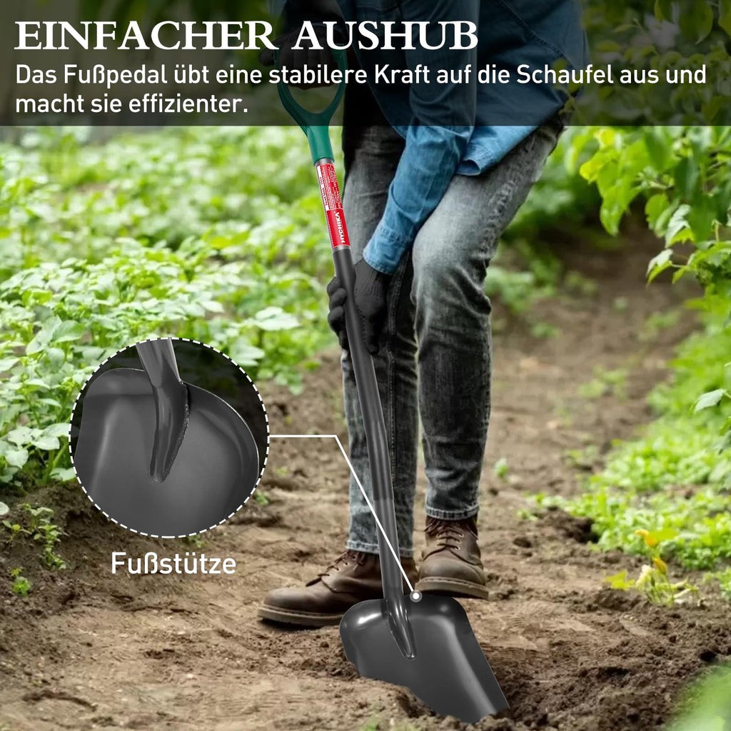 HYCHIKA Schaufel Garten Platz, Schaufeln, Robuster Gartenspaten, Pflanzspaten, Bauschaufel, Hochwertiger Gehärteter Stahl, Ergonomischer Griff, Gartenwerkzeug Für Garten, Unkraut Jäten, Pflanzen