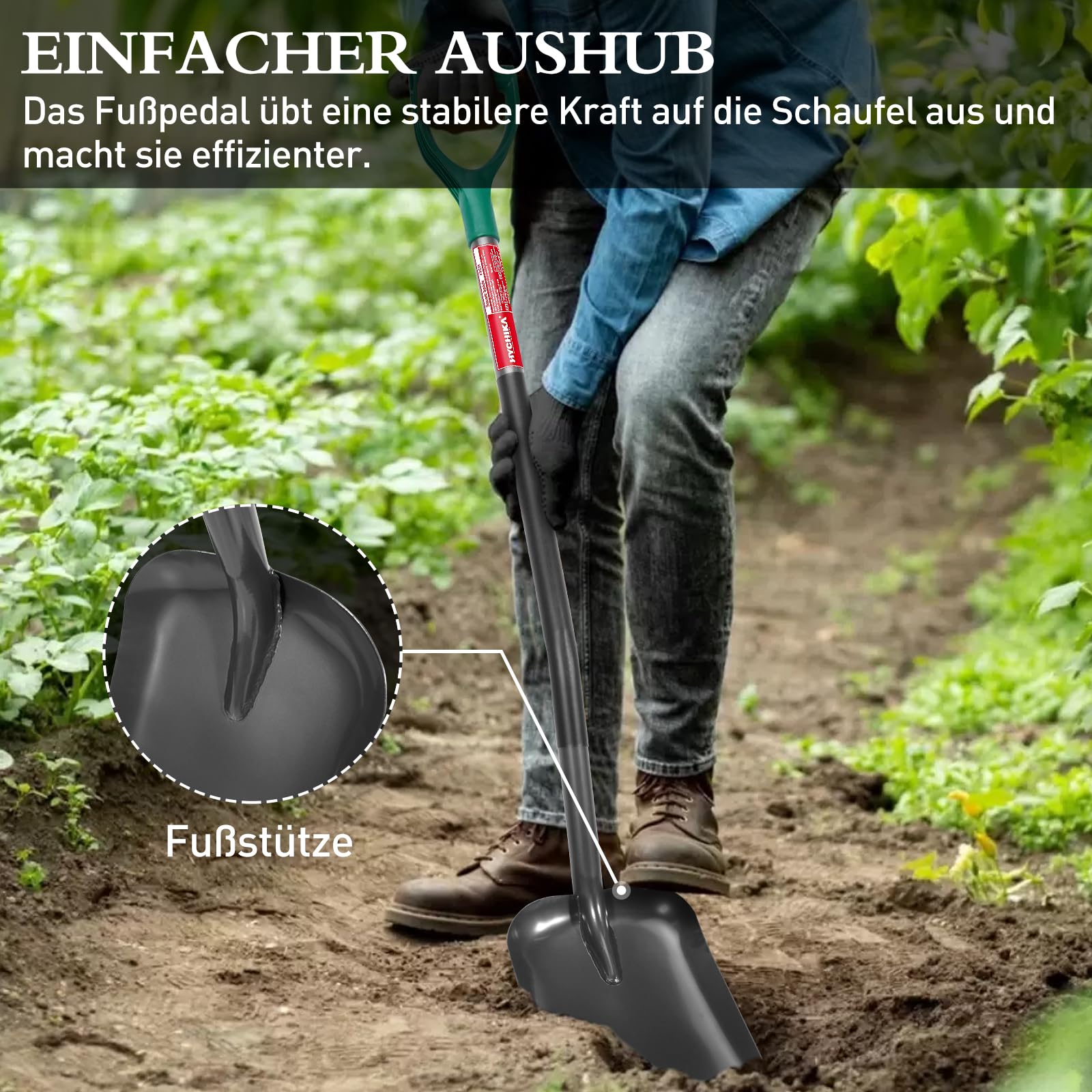 HYCHIKA Schaufel Garten Platz, Schaufeln, Robuster Gartenspaten, Pflanzspaten, Bauschaufel, Hochwertiger Gehärteter Stahl, Ergonomischer Griff, Gartenwerkzeug Für Garten, Unkraut Jäten, Pflanzen