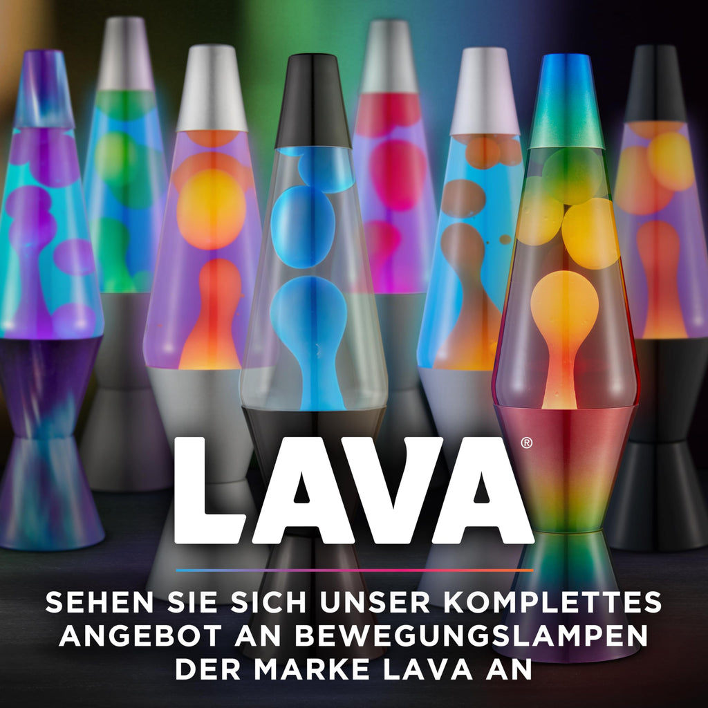 LAVA® - Lava Lampe 2125, gelbes Wachs, lila Flüssigkeit, silberner Sockel und Deckel, Original 14,5 Zoll Bewegungslampe der Marke LAVA®