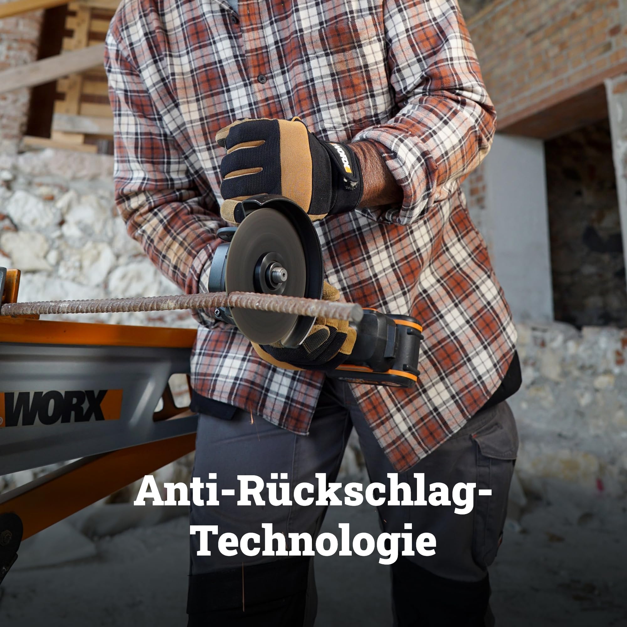 WORX WX814.9 Nitro Brushless Akku-Winkelschleifer 20V – 125mm Scheibendurchmesser – 8600 U/min – leicht & kompakt – 2-Positionen-Zusatzhandgriff – Sicherer Rückschlagschutz – ohne Akku & Ladegerät