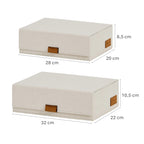 LOVE IT STORE IT - Premium - 2 Stück Aufbewahrungsboxen mit Deckel - Leinen Stoff - Magnetischer Verschluss- Klappdeckel - beige - 28x20x8,5 cm & 32x22x10,5 cm