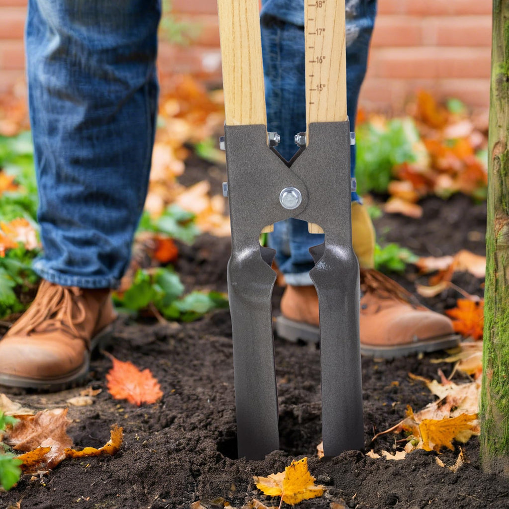 VEVOR Erdlochausheber 146cm, robuster Erdlochheber mit Holzgriff, Handbagger mit Skalenmarkierungen und Metallklinge, Pfostenlochspaten-Werkzeug zum Graben von Gartenarbeiten im Freien