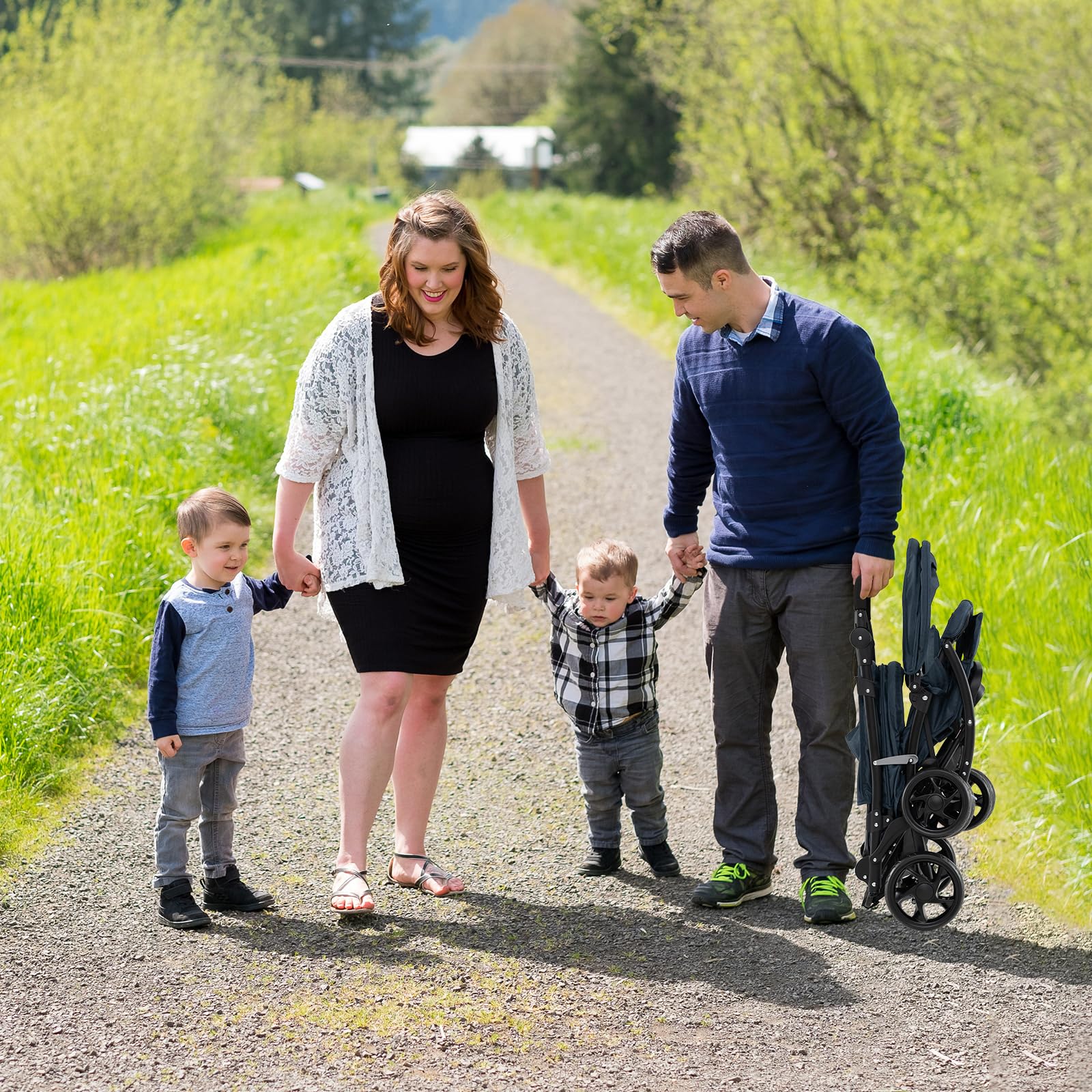COSTWAY Geschwisterwagen klappbar, Zwillingswagen mit verstellbarer Rückenlehne & Verdeck, Reisebuggy mit Liegefunktion, Zwillingsbuggy Kinderwagen für Baby ab 6 Monate, 30 kg Belastbar (Blau)