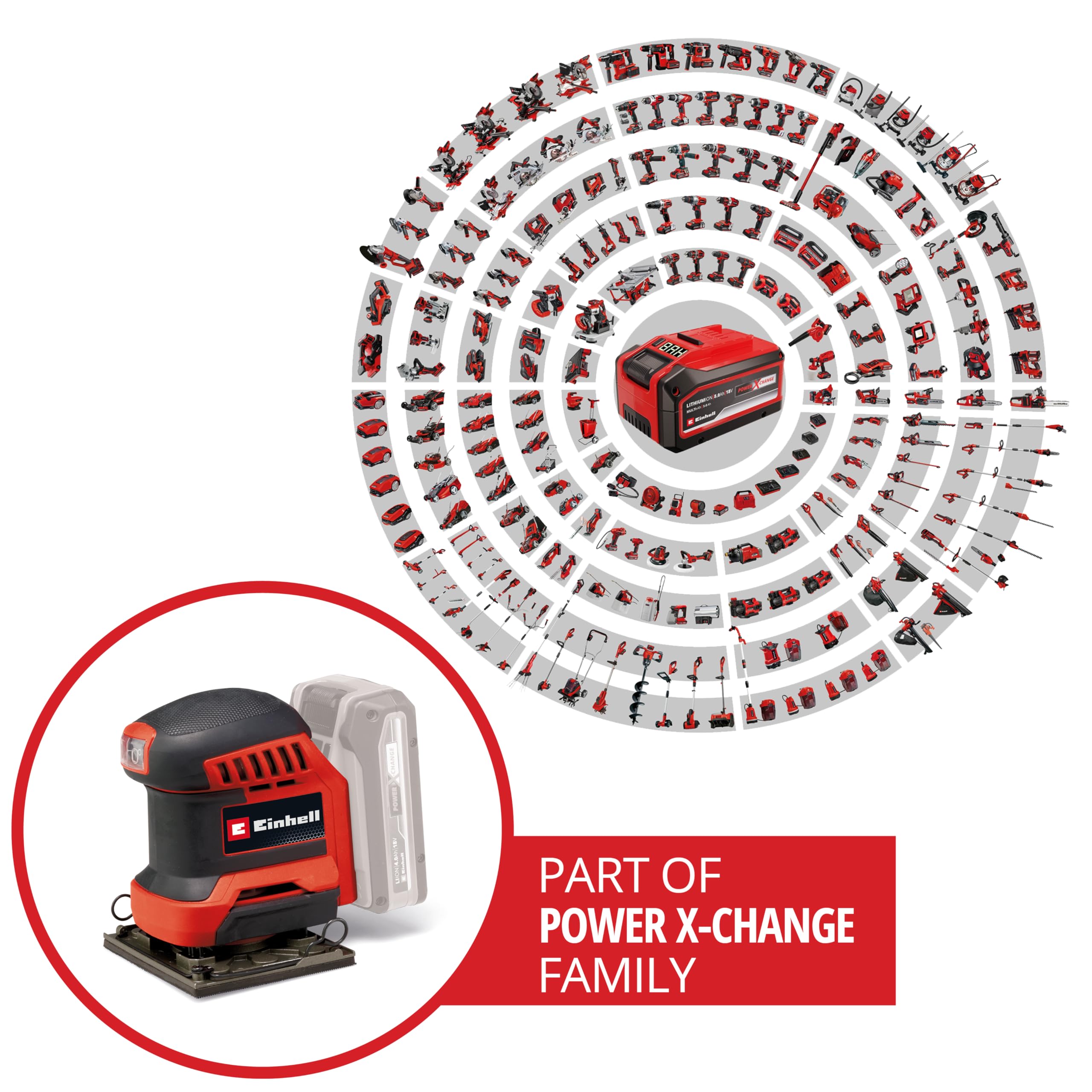 Einhell Akku-Faustschleifer TE-OS 18/113 3X Li-Solo Power X-Change (18 V, Schwingschleifer, 3x wechselbare Schleifplatten, 1,8 mm Schwingkreis, inkl. Zubehör ohne Akku)
