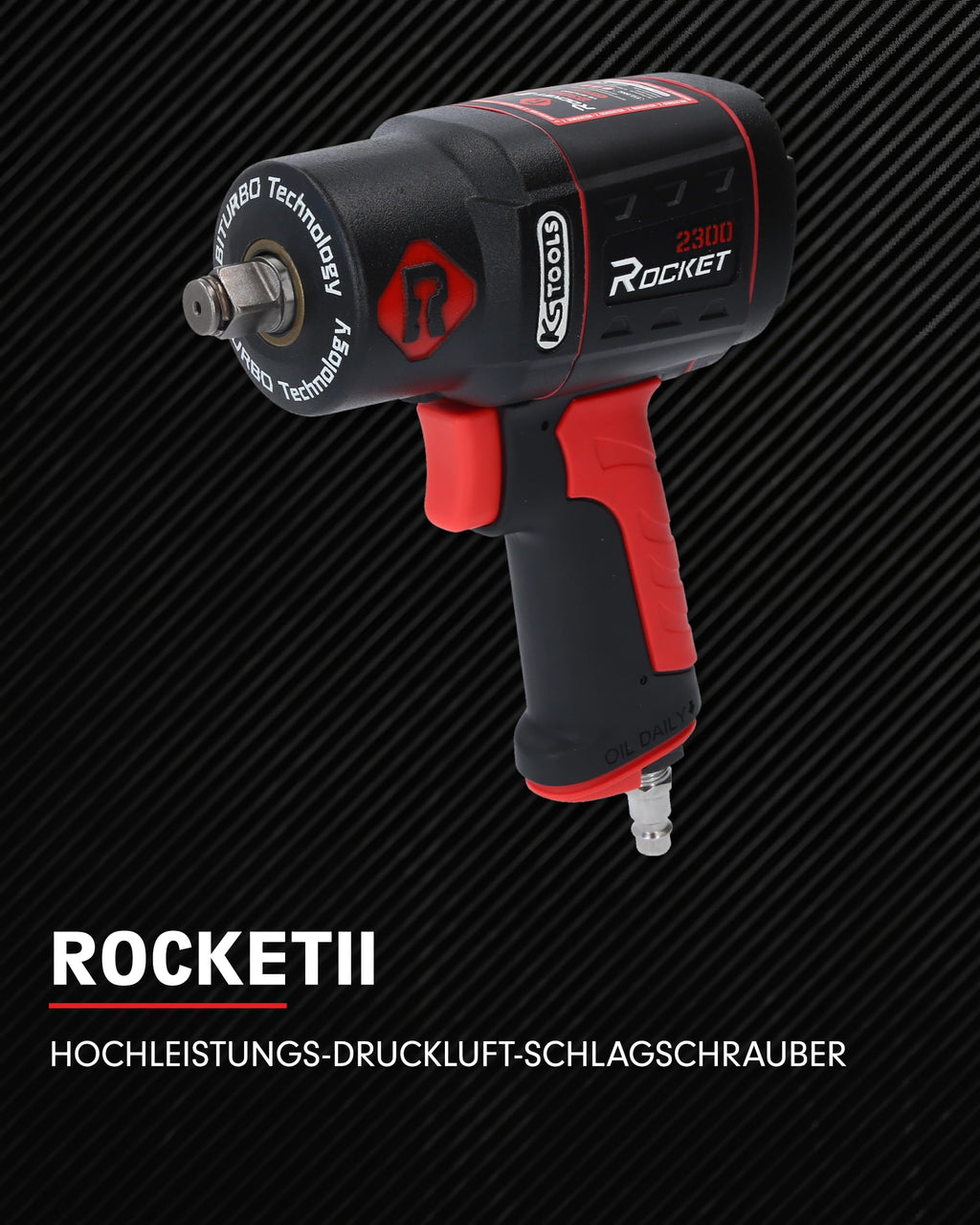 KS Tools Schlagschrauber Druckluft ROCKET II 1/2" 512.0002 2300Nm I Druckluft Schlagschrauber mit 8-Lamellen Luftmotor & Hochleistungs-Doppel-Hammer-Schlagwerk