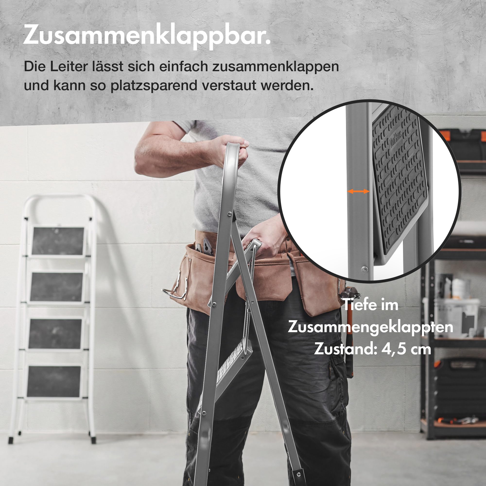 VonHaus Trittleiter 2 Stufen Klappbar - Treppenleiter mit Anti-Rutsch-Füßen, Einfache Aufbewahrung, Belastbar bis 150kg - Hochwertige, Robuste Stahl Stahlleiter für Heimwerker- und Gartenprojekte