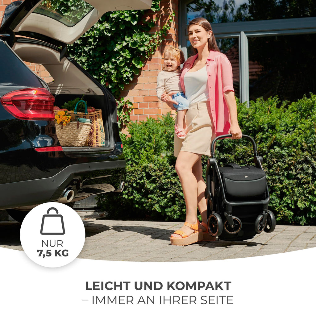 Kinderkraft APINO Buggy bis 22 kg, Liegebuggy, Kinderwagen, Leicht - 7,5kg, Automatisches zusammeklappen, Verstellbare Rückenlehne bis zur Liegeposition, ideal für Reisen, Schwarz