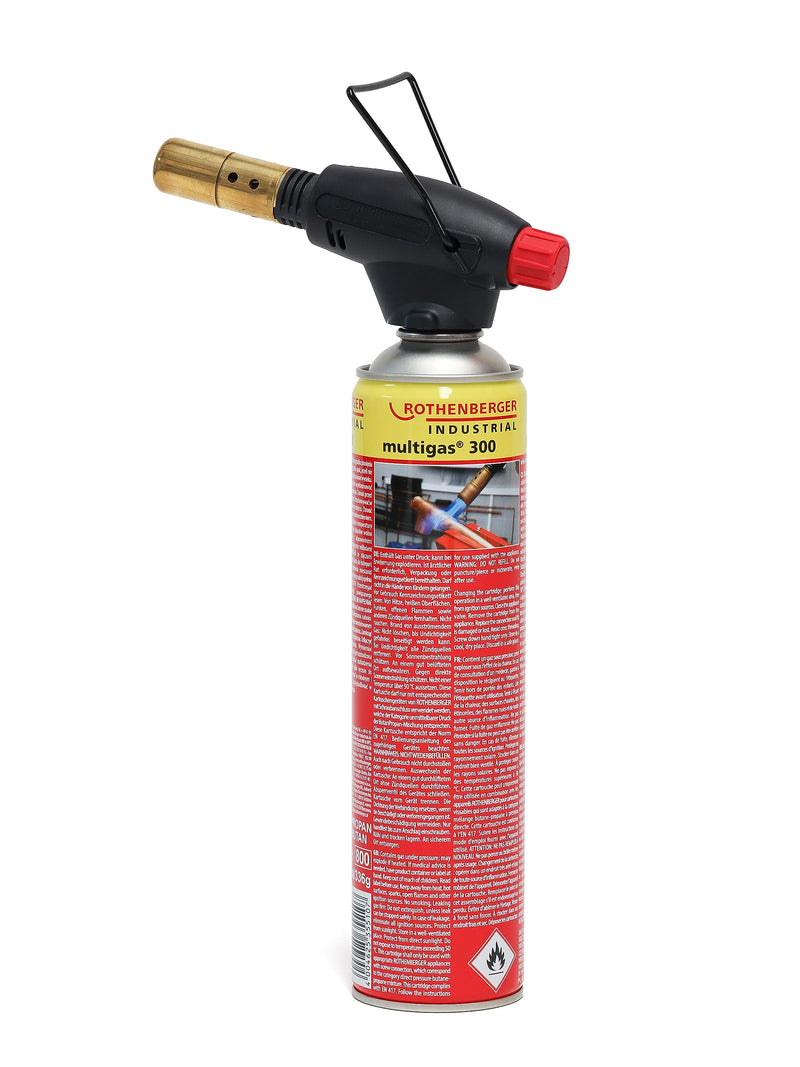 ROTHENBERGER Industrial Hochleistungs-Lötbrenner Set ROFIRE **mit PIEZO Zündung** inkl. Multigas 600 ml | 2,5 h Arbeitszeit | Stützbügel zum Abstellen | Weichlöten Ø 28 mm | 750 °C Arbeitstemperatur